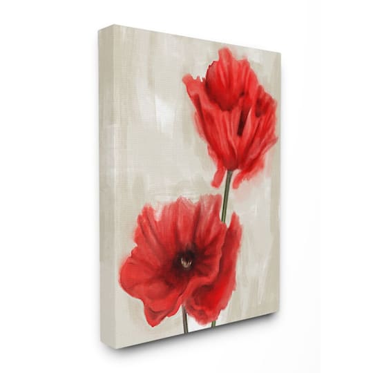Stupell Industries Soft Petal Poppies Red Beige Floral Painting Canvas Wall Art